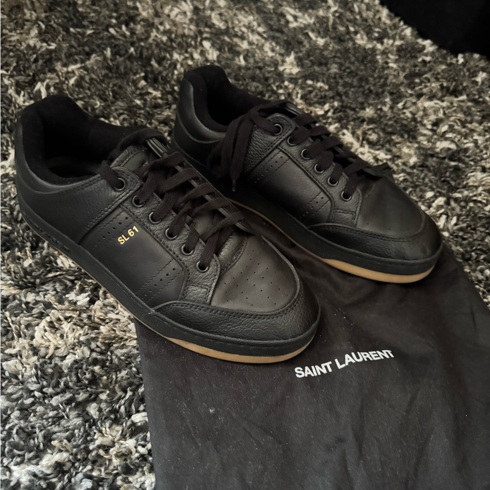 Saint Laurent Black Leather Sneakers with Low-Top Design
